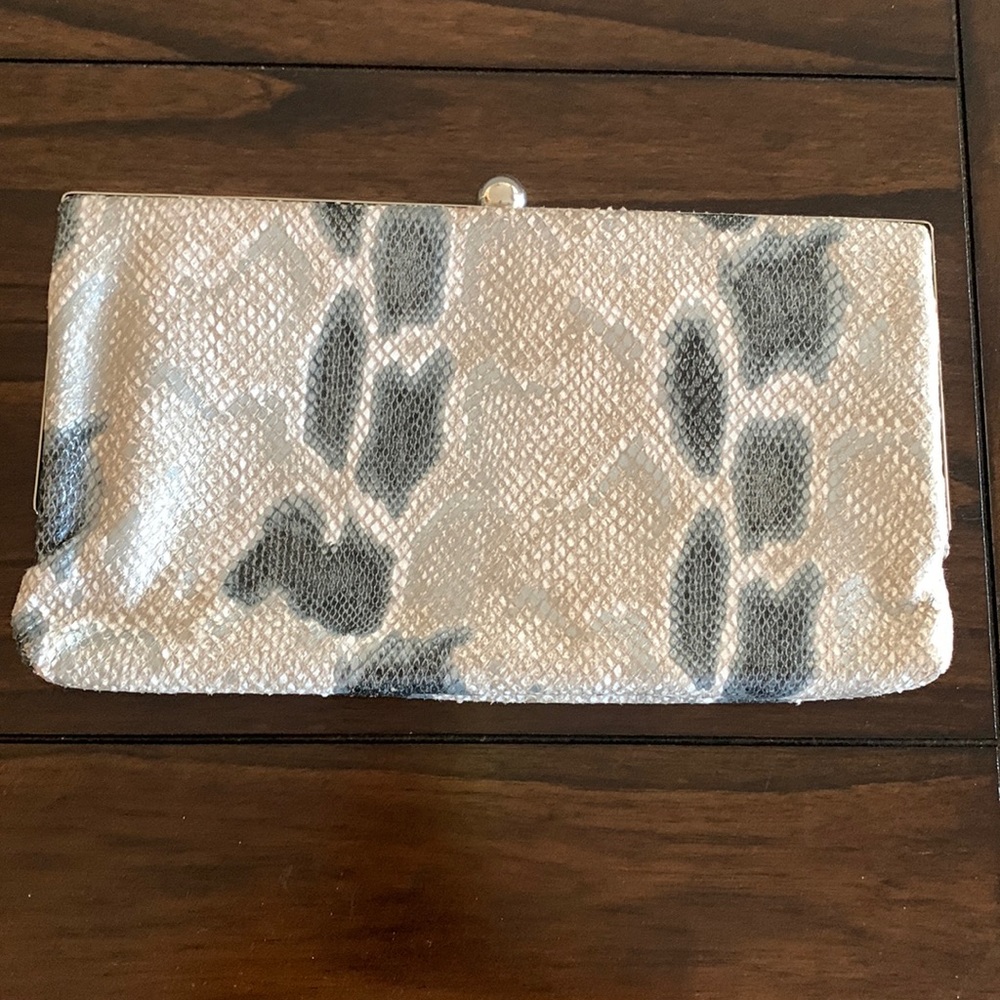 Faux snakeskin clutch